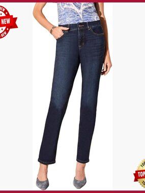 Curvy Straight Leg Jeans Mid Rise Stretch Denim Comfort Fit